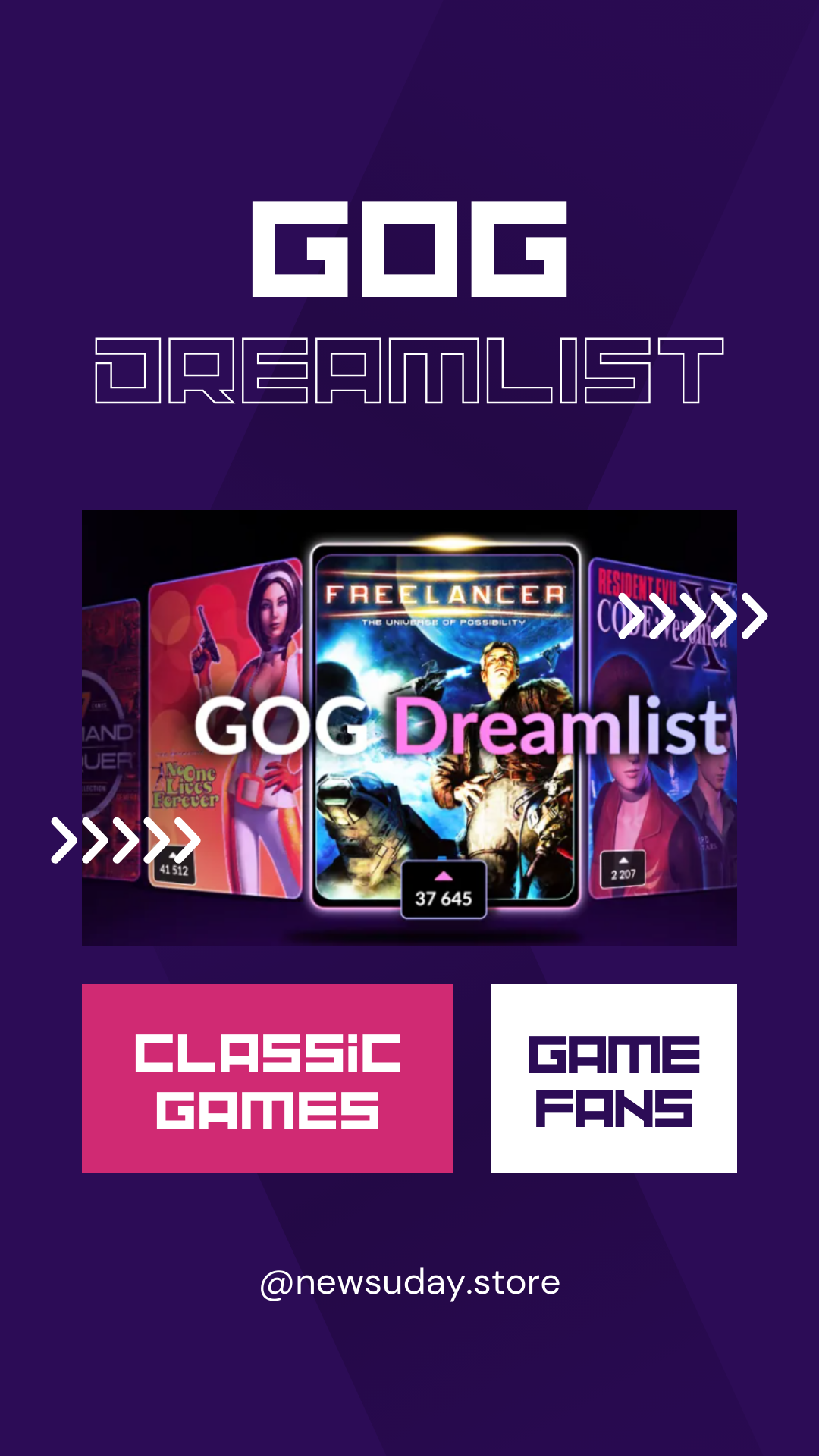 "Holographic gaming interface showing GOG’s Dreamlist tool with a hand selecting a classic game."